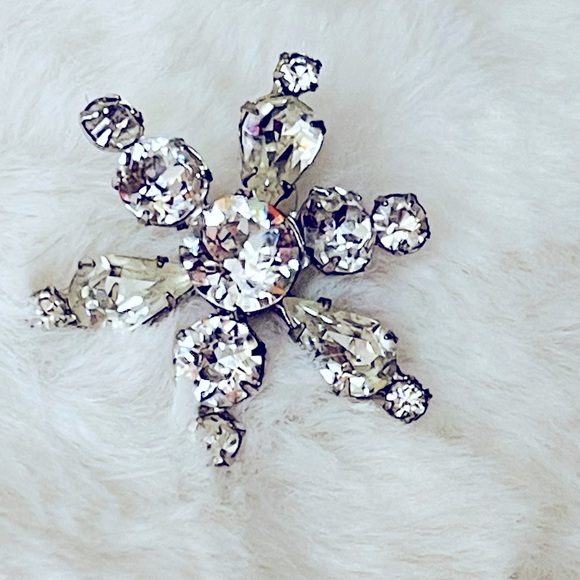 KRAMER|Vintage Snowflake Brooch Pin|Mark Kramer of NY|Clear Rhinestones|Signed - Picture 3 of 11
